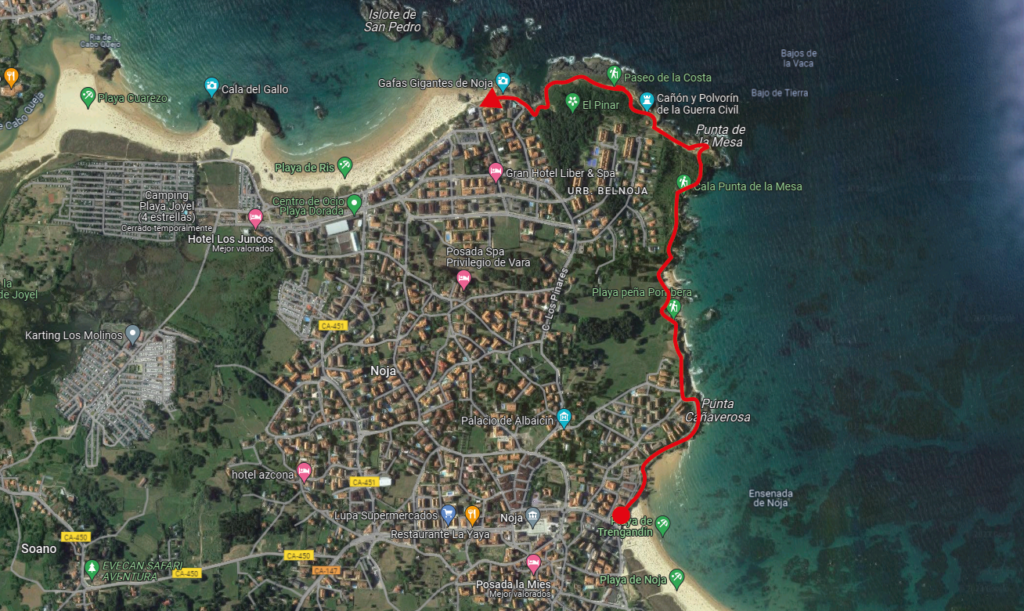 mapa con el paseo de los acantilados de noja